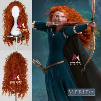 

Movie Brave Princess Merida Cosplay Wig Orange Long Curly Wig Halloween Party Role Play Wigs with Wig Cap