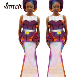 African Clothes for Women 2 Pcs Set Ankara Print Top and Robe Skirt Plus Size African Women Boubou Dashiki Evening Clothes WY792