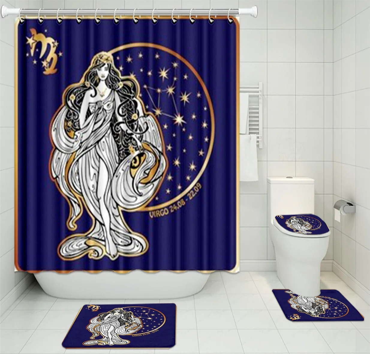 Набор водонепроницаемых занавесок для ванной комнаты Vixm Art Nouveau с крышкой ковра для унитаза, набор ковриков для ванной