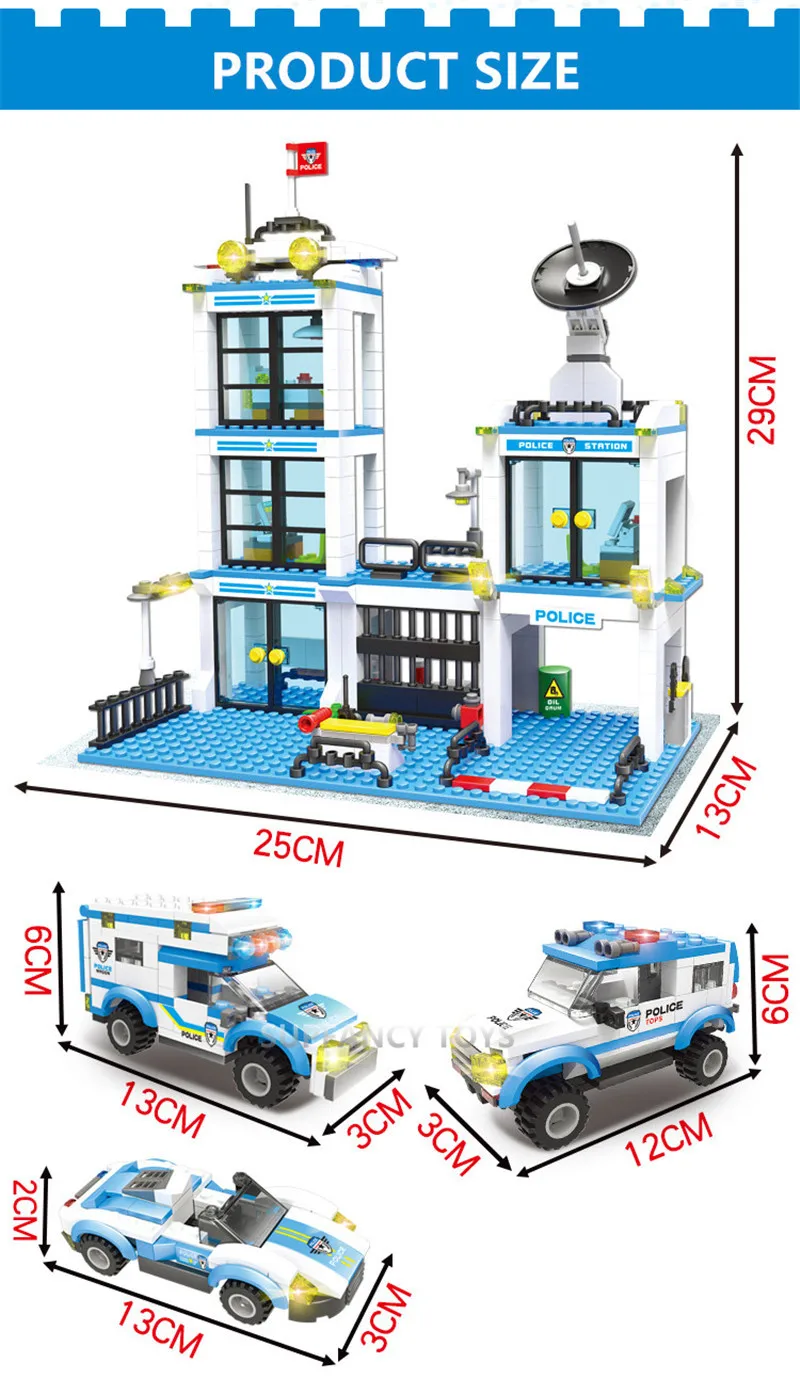 Blocos de Construção Educativos para Crianças Cidade Polícia Estação Conjuntos Helicóptero Navio Swat Carro Crianças Faça Você Mesmo Tijolos Brinquedos 818 Pcs 7 Brinquedos e hobbies