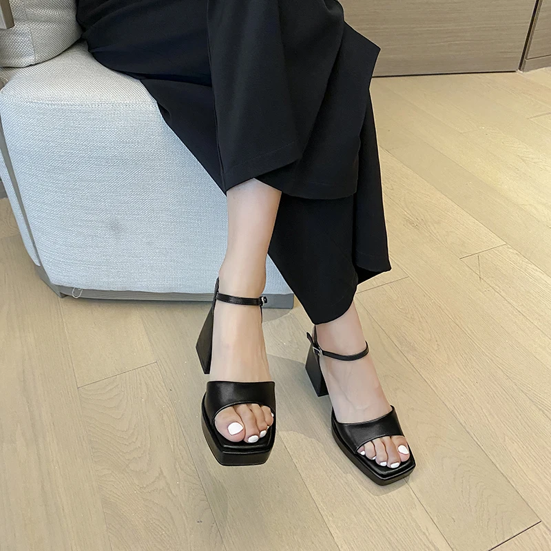 QUTAA Women Pumps Spring Summer All Match Square High Heel Wedding Shoes Ladies Sandals Size 34-42