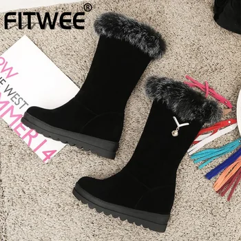 

FITWEE Women Snow Boots Plush Fur Wedges Crystal Women Short Boots Fashion Warm Women Winter Shoes Ladies Footwear Size 34-43