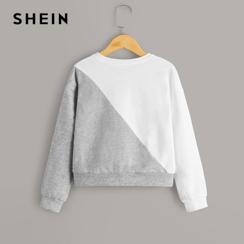 SHEIN Kiddie/Двухцветная Толстовка с контрастными пайетками для девочек; детские топы; коллекция года; осенние повседневные толстовки с длинными рукавами для подростков