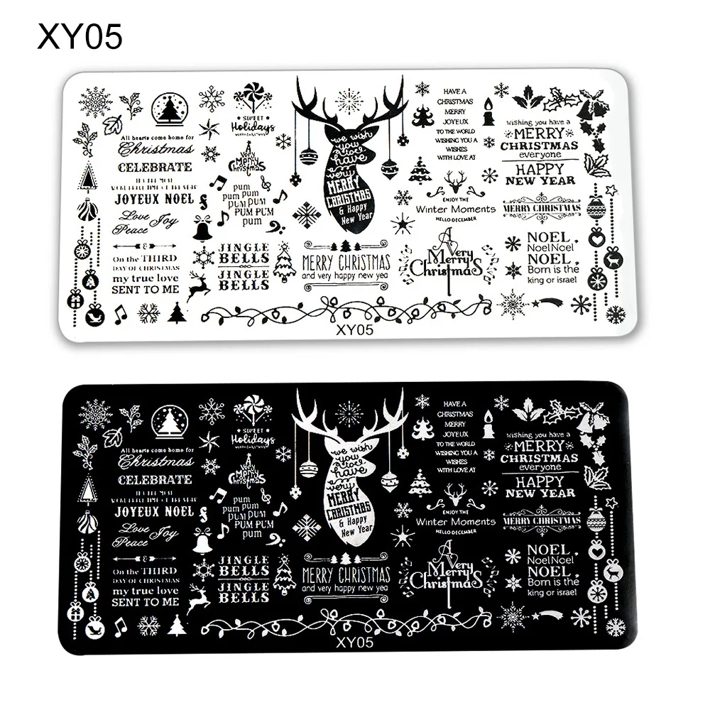 XY05 12x6 см красивый узор зима Лось изображение передачи ногтей печать пластины Рождество квадратный ноготь шаблоны для стемпинга - Цвет: XY05