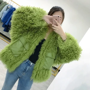 green SJ1036 Новое поступление стильное вязаное Женское пальто из овечьей шерсти - Цвет: green