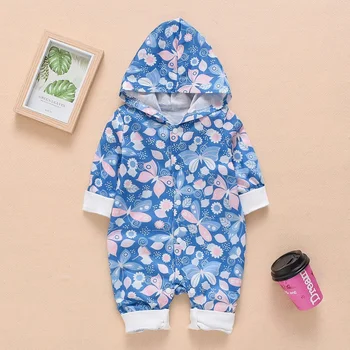 

New Born Baby Boy Girl Long Sleeve Cute Floral Printed Cotton Hoddies Rompers Warm Spring Autumn Casual Romper Playsuit Clothes