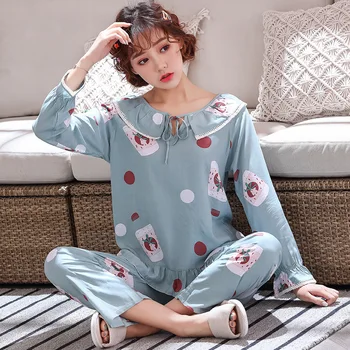 

Sleep Set Cotton Pajamas Suit Lady Intimate Lingerie Sleepwear Printed Loose Summer New Pyjamas Nightwear Casual Home Clothing