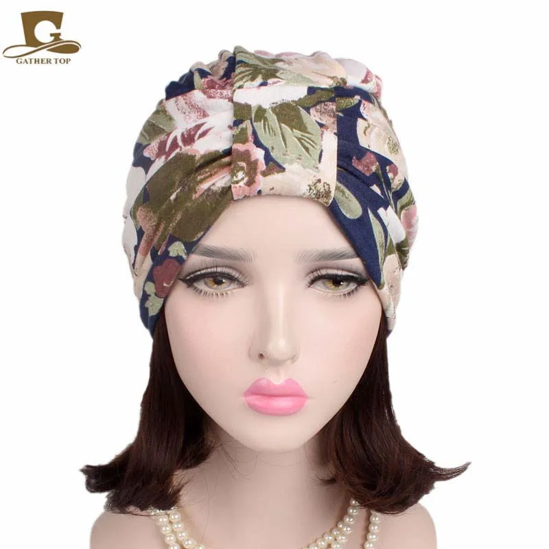 

Cheapest Spring Women Flower Printing Turban Muslim Hijab Caps Bandana Headband Turbante Headwear for Chemo Hair Accessories