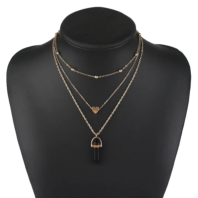 Black Vintage Opal камень Чокеры Цепочки и ожерелья s модная разноцветная Слои хрустальное сердце кулон Цепочки и ожерелья массивные Богемские ювелирные изделия для Для женщин - Окраска металла: Black