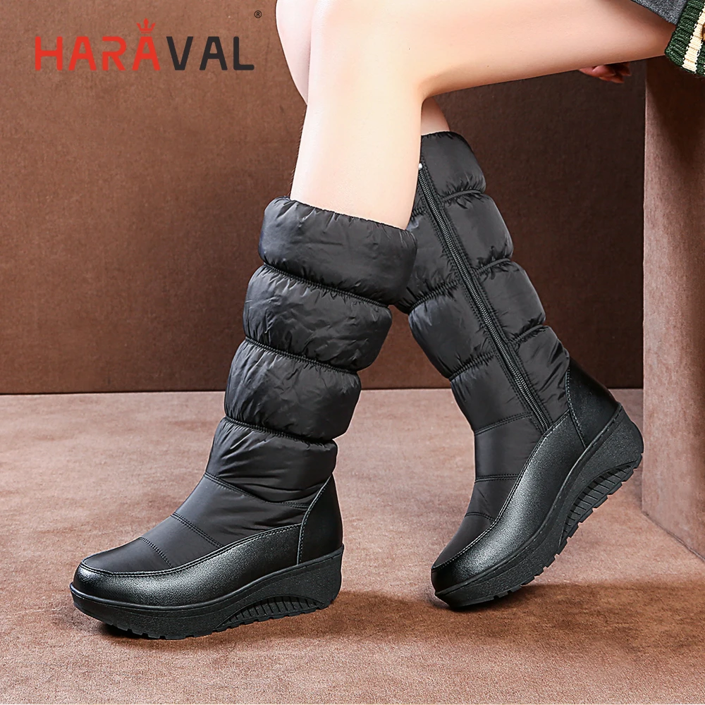 HARAVAL/модные женские роскошные ботильоны из высококачественной искусственной кожи с круглым носком; удобная обувь на танкетке; однотонные классические повседневные теплые ботинки; B275