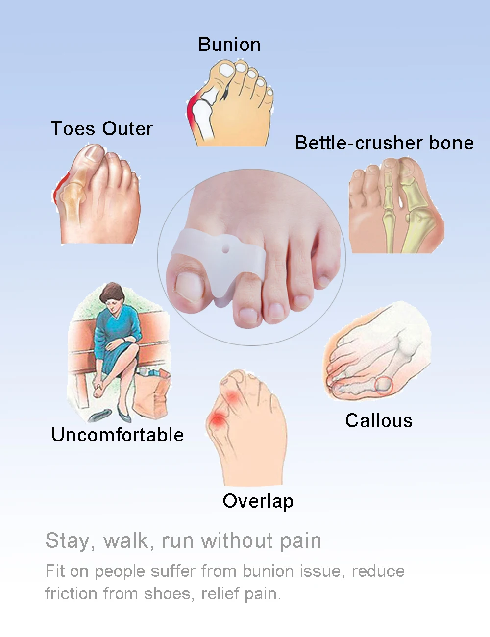 2pcs/pair Hallux Valgus Orthotics Toe Separator Corrector Bunion Adjuster Pain Relief Foot Care Foot Massager C1396 2pcs/pair Hallux Valgus Orthotics Toe Separator Corrector Bunion Adjuster Pain Relief Foot Care Foot Massager C1396