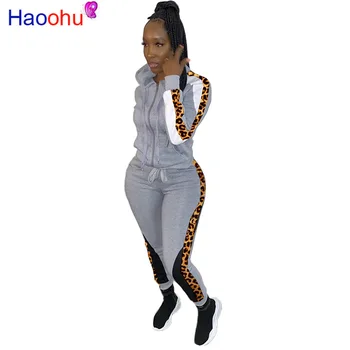 

Winter Women Set Tracksuit Hooded Leopard Print Jacket Pants Suits Two Piece Sets Outfits Night Club Sexy Street Sporty