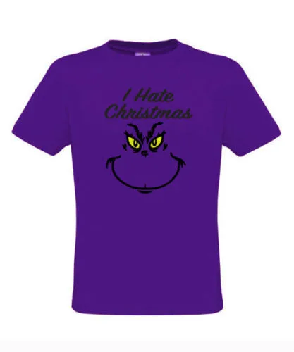 Футболка с надписью «I Hate Christmas Grinch Face»-S-3XL