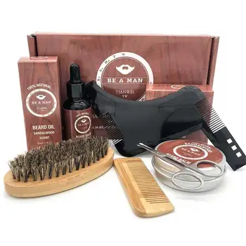 

6pcs/set Men Beard Kit Styling Tool Beard Balm Beard Oil Comb Moisturizing Wax Styling Scissors Waist Brush Beard Care Set TSLM1