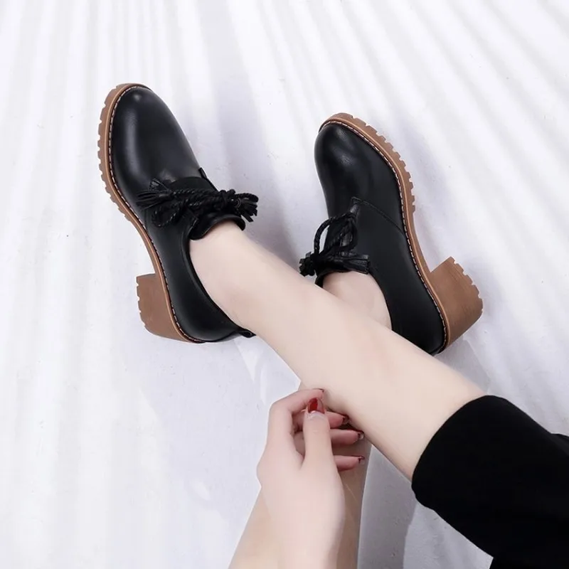 Женские туфли Дерби в британском стиле с круглым носком Женская обувь