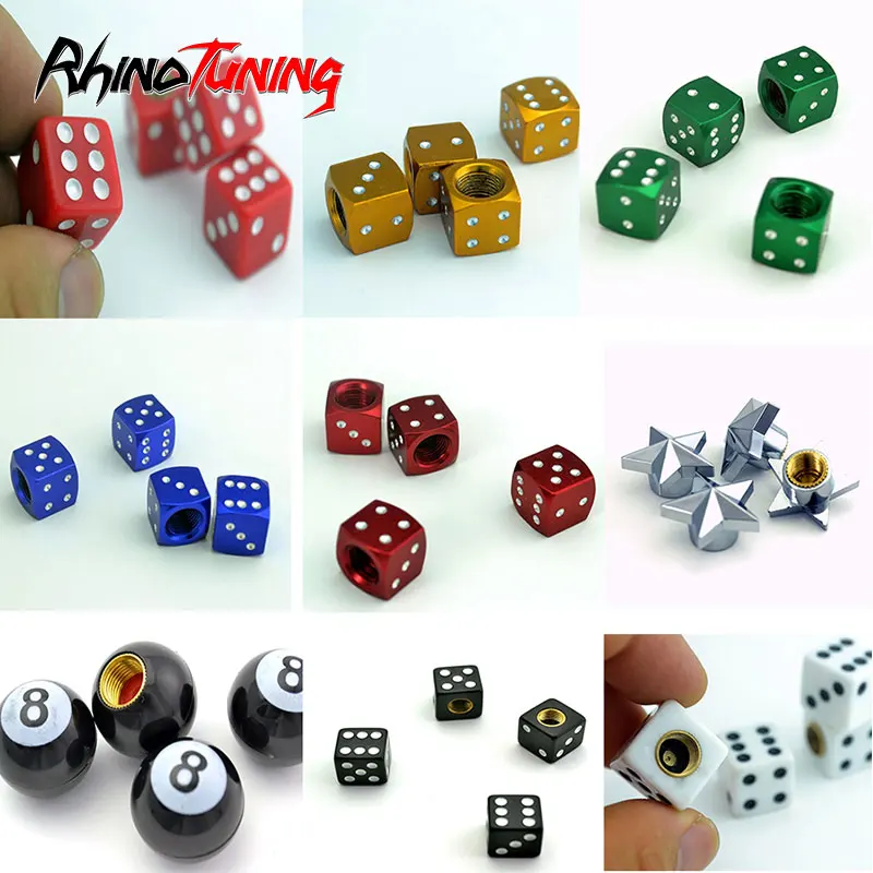 

4pcs Multi Bicycle Tire Valve Caps Dice Bike Tyre Wheel Stem Air Valve Cap Auto Truck Airtight Caps Skull Ball Star Crown Dice