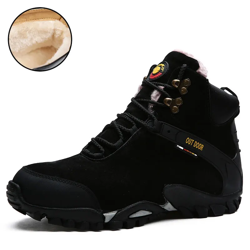 175 Plush Black Мужская зимняя походная обувь мужская кожаная уличная спортивная обувь водонепроницаемая альпинистская походная обувь противоскользящие мужские Трекинговые мужские кроссовки - Цвет: 175 Plush Black
