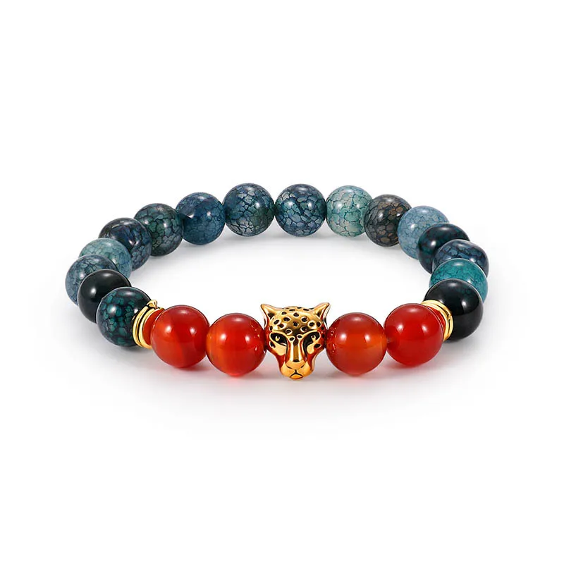 

Crystal Natural Stone Beaded Stone Bracelet Leopard Head Charm Bracelet for Women Retro Popular Men Women Hand Jewelry