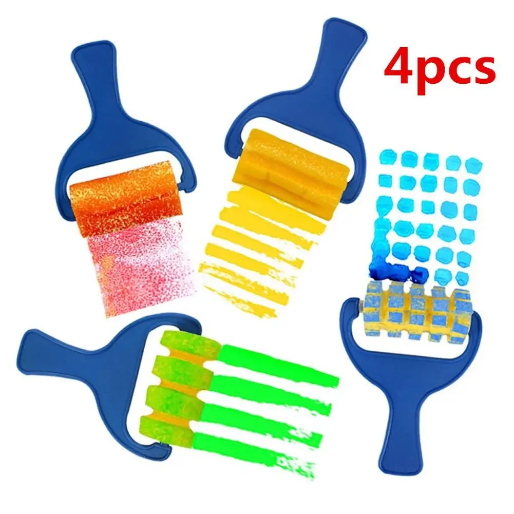 

4Pcs Sponge Paint Roller Brush DIY Kids Art Painting Tool Toy Preschool Children Sponge Brush Graffiti Painting Art Supplies
