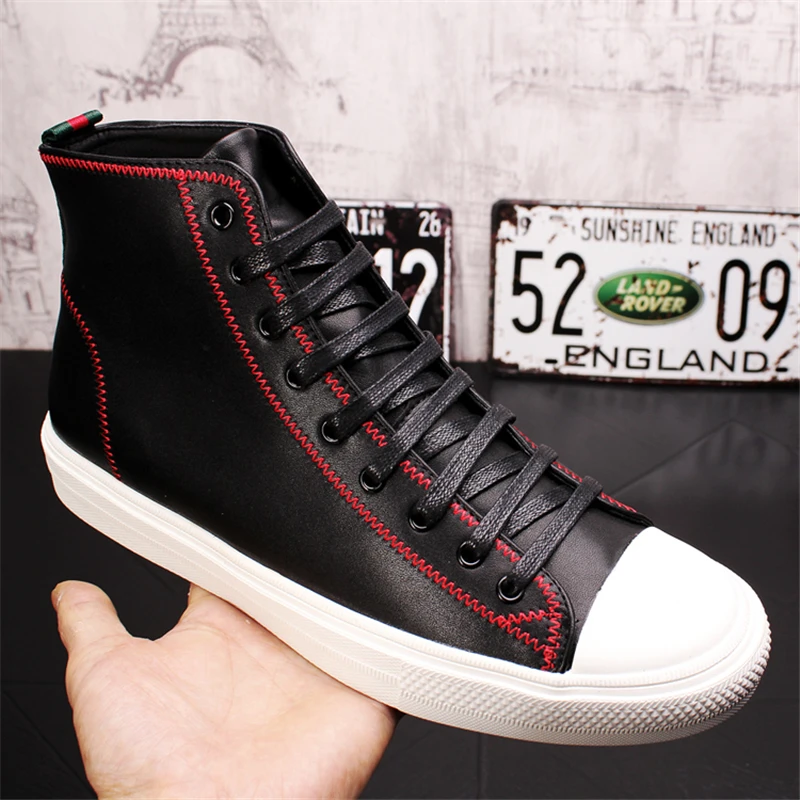 

New Fashion High Top Casual Men Shoes For Men Genuine Leather Shoes Lace Up Casual Sneakers Men Casual Shoes Men High Top Shoes