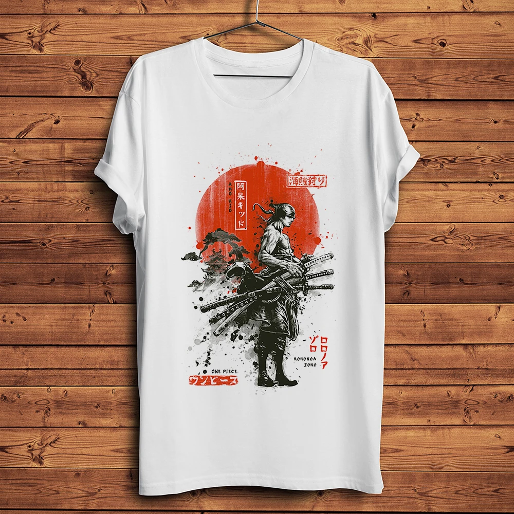 Streetwear Tshirt Short-Sleeve Zoro Roronoa Samurai One-Piece White Unisex Cool Casual