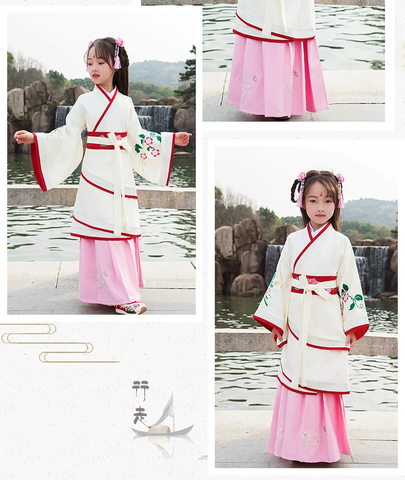 Новое платье Hanfu для маленьких девочек; платье принцессы; костюм с вышивкой в стиле Тан; Классический танцевальный костюм; платье феи для китайского народного танца; SL2084