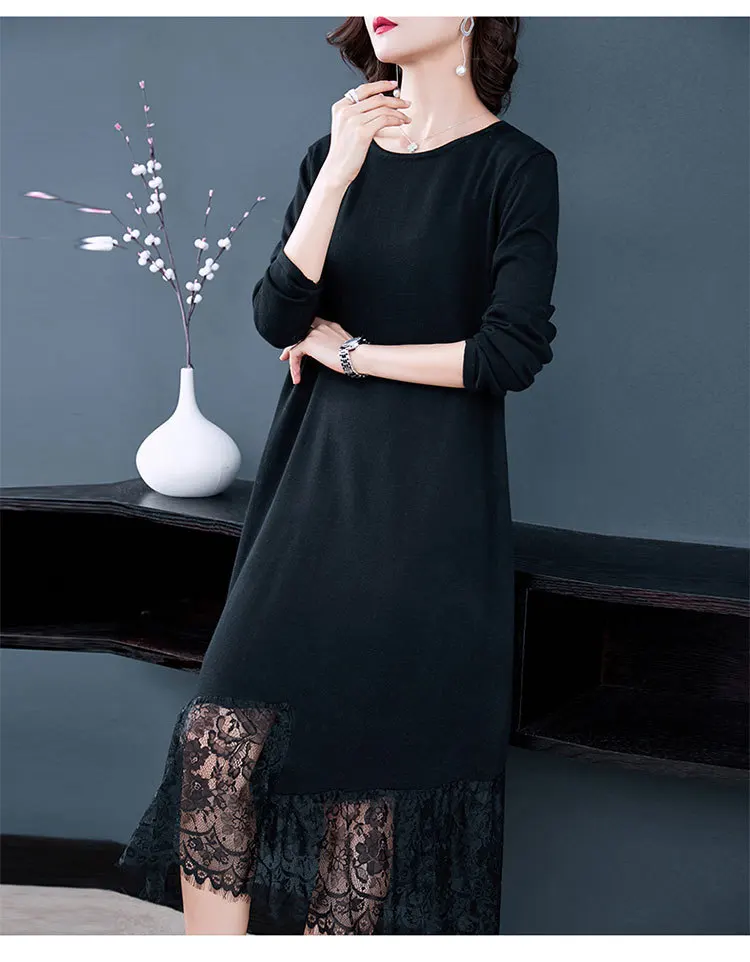 Women s Clothing Dresses Christmas sexy pullover jurken work beige knitted lace floral dress plus size long autumn winter