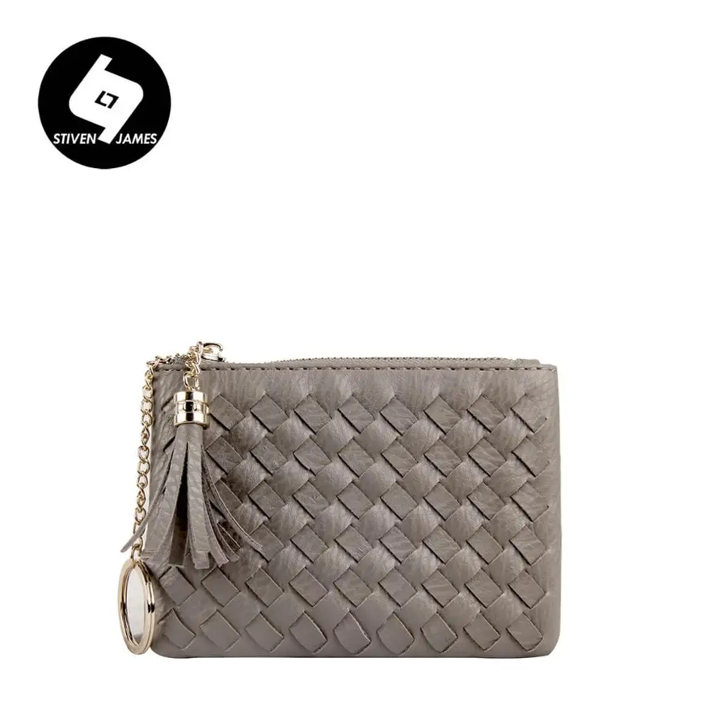 Elephant gray STIVEN JAMES мини плетеные кошельки женские ручной тканый Кошелек для монет кожаный брелок-Кошелек для монет Сменные кошельки дамские на молнии Держатель для карт - Цвет: Elephant gray