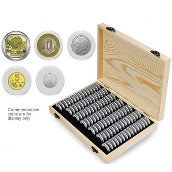 

100pcs Coin Storage Box Tarzan Wooden Commemorative Coin Collection Case Container with Adjustment Pad Collection Box