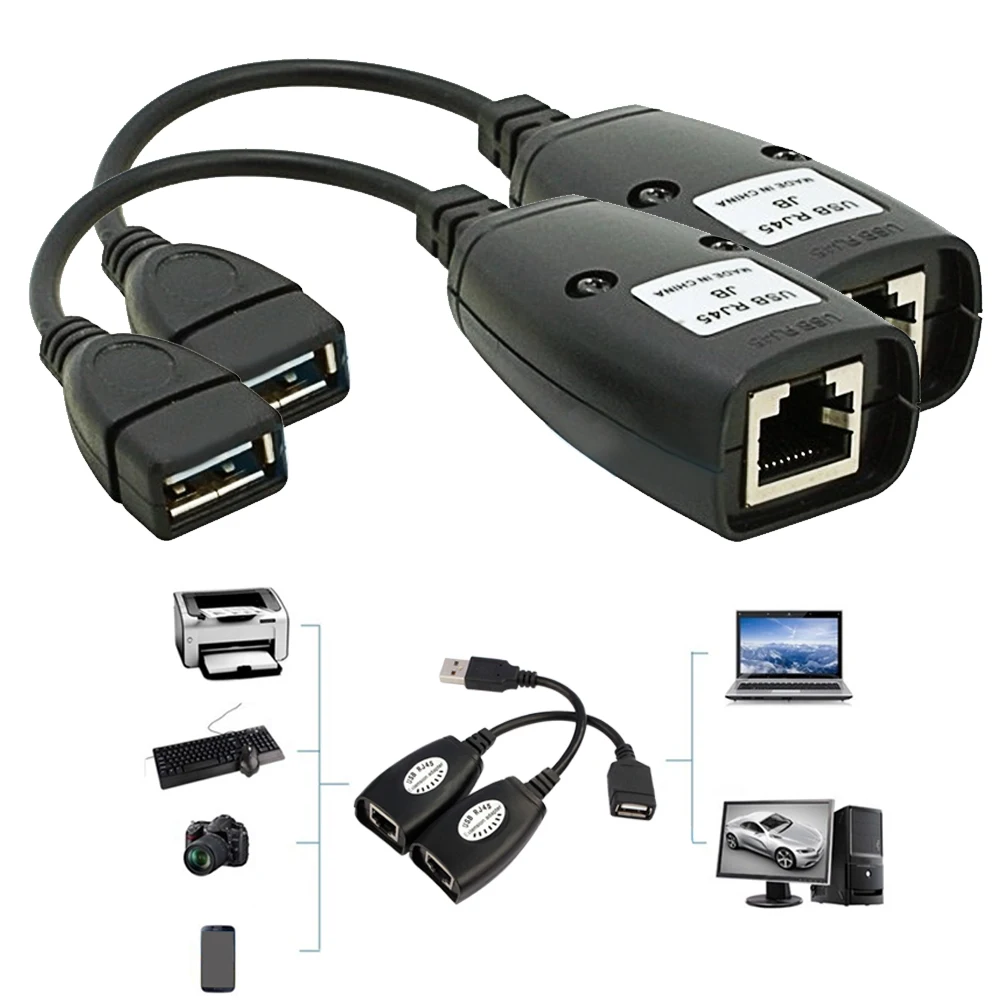 Besegad 2 шт. удлинитель кабеля USB к RJ45 RJ 45 LAN адаптера через Cat5 Cat6 патч корд черные