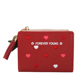 

Wallet Women Newest Heart Tassel Leather Wallet Female Wallet Zipper Fashion Solid Lady Purse Card Holder Bag