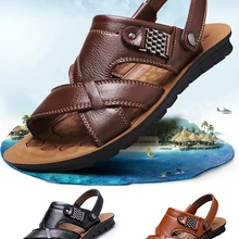 Sandalias de cuero de talla grande 48 para hombre, zapatos clásicos de verano, zapatillas suaves, calzado romano cómodo para caminar al aire libre