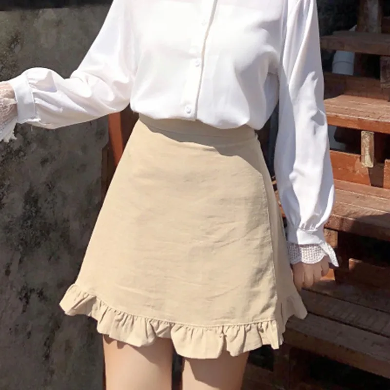 

Fashion High Waist A-line Mini Skirt Women Preppy Style Girl High Waist Casual Summer Solid Color Skirt