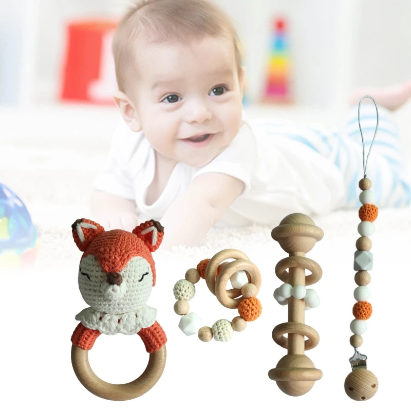 

Baby Pacifier Clip Chain Teething Bracelet Crochet Animal Soother Rattle Teether 24BE