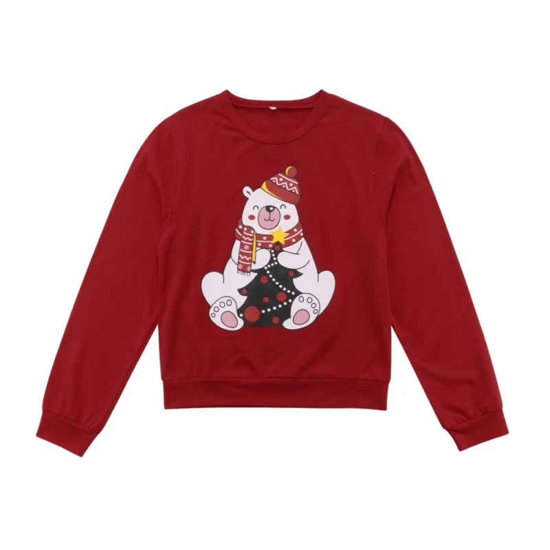 Детский Рождественский свитер для родителей и ребенка осенний свитер с принтом для маленьких девочек повседневные с круглым воротником и длинными рукавами - Цвет: UC0415C-S