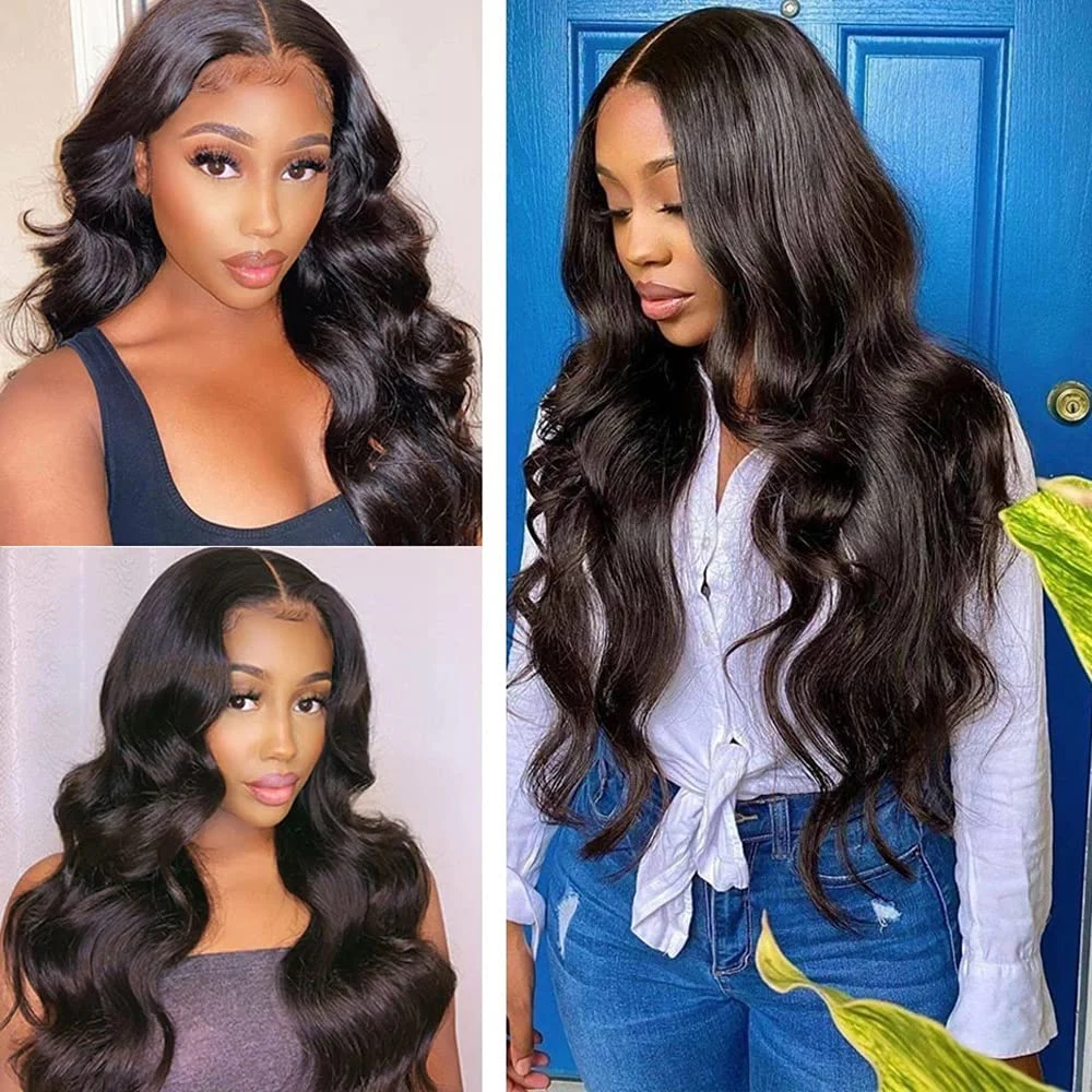Dianteira do Laço Sintético da Onda do Corpo de Usmei Parte do Fechamento do Laço Natural com Cabelo do Bebê Peruca Glueless Perucas Pre-arrancadas Linha Fina Preto t 3 Apliques e perucas