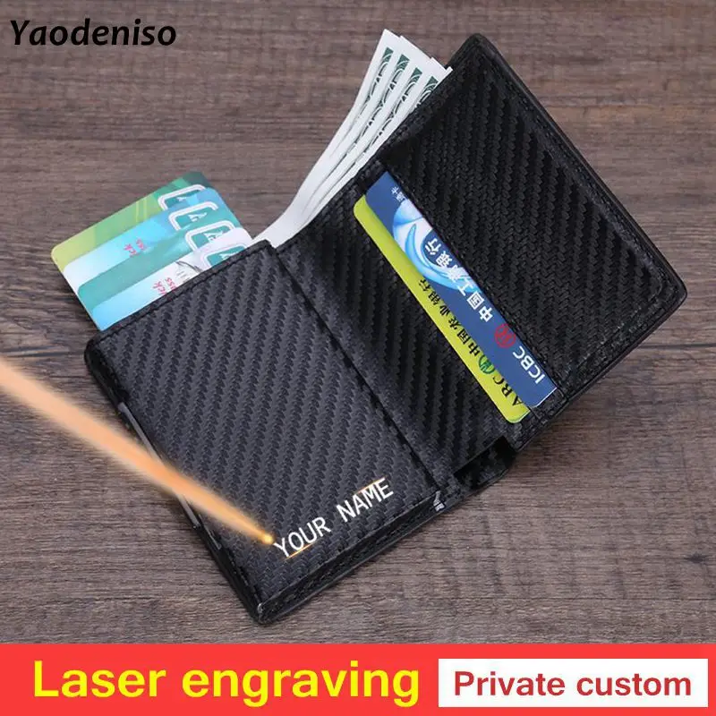 

Laser engraving Men Wallets RFID Aluminium Blocking Credit Card Holder Metal Mini Slim ID Card Small Purses ID Cardholder
