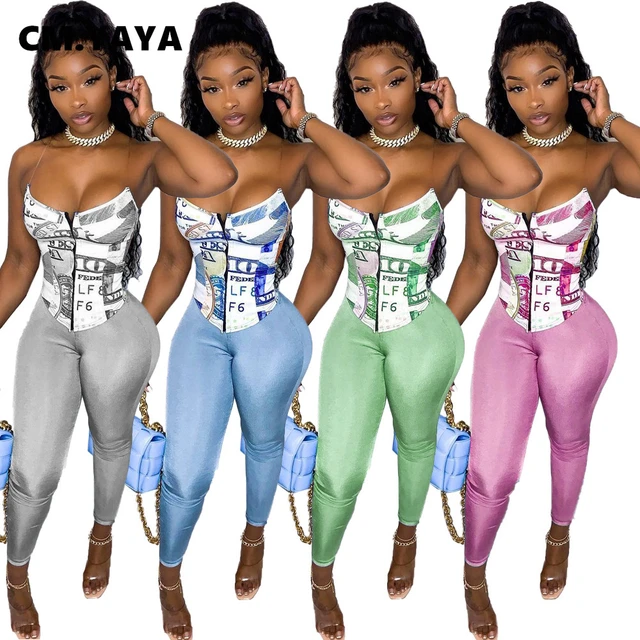 Cm.yaya Vintage Women Two 2 Piece Outfits Set Print Croset Crop Tops And  Legging Pantss Sweatsuit Matching Set Active Tracksuit - Pant Sets -  AliExpress
