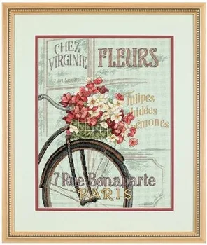 

COTTON Free Delivery Top Quality Lovely Counted Cross Stitch Kit Parisian Bicycle Bike Paris Fleurs dim 35195