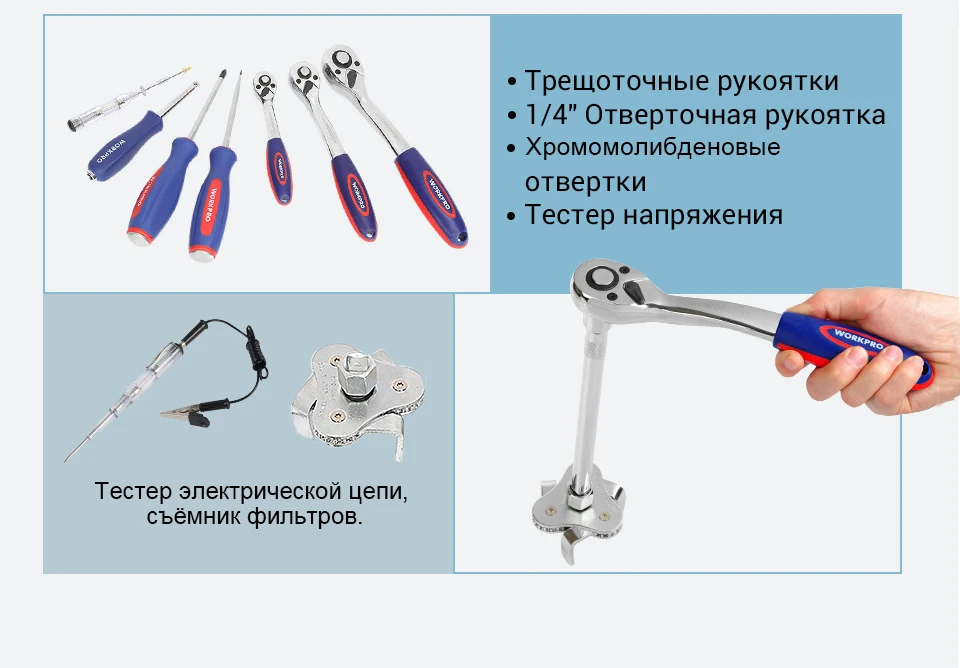 Набор инструментов 100 шт. WORKPRO W003025AE Металлообработка ящик для инструмент для ремонта авто гайковерт