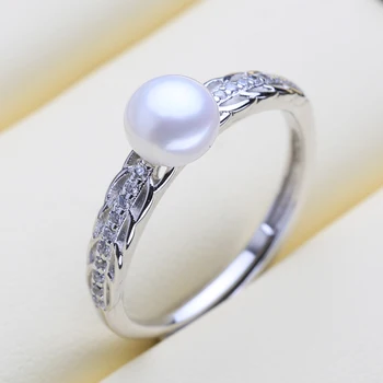 

MINTHA 925 Sterling Silver Ring Leaf Shape Natural Freshwater Pearl Rings For Women Female Fine Jewelry