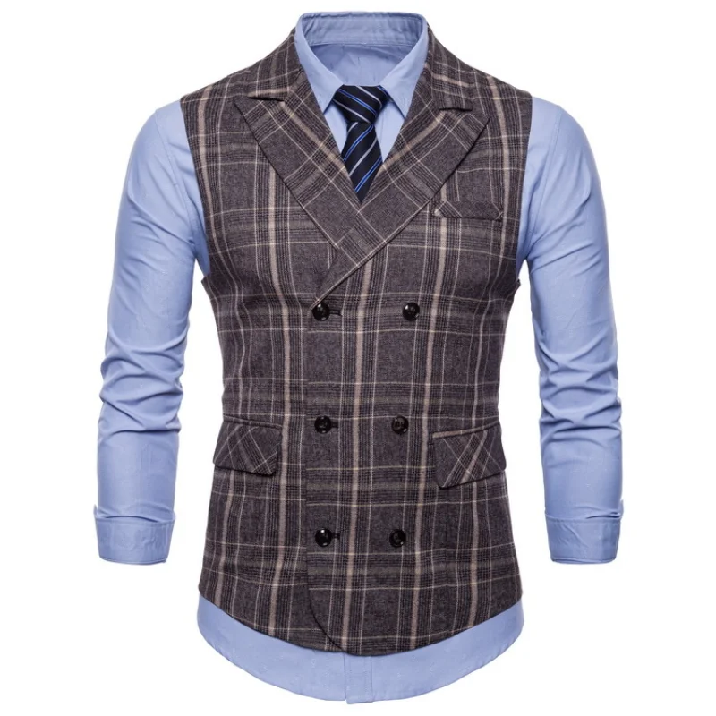 

Spring Autumn Men Vests Plus Size Slim Buttons Lattice Business Formal Buckle Handsome Simple All-match Fashion Casual Blazer