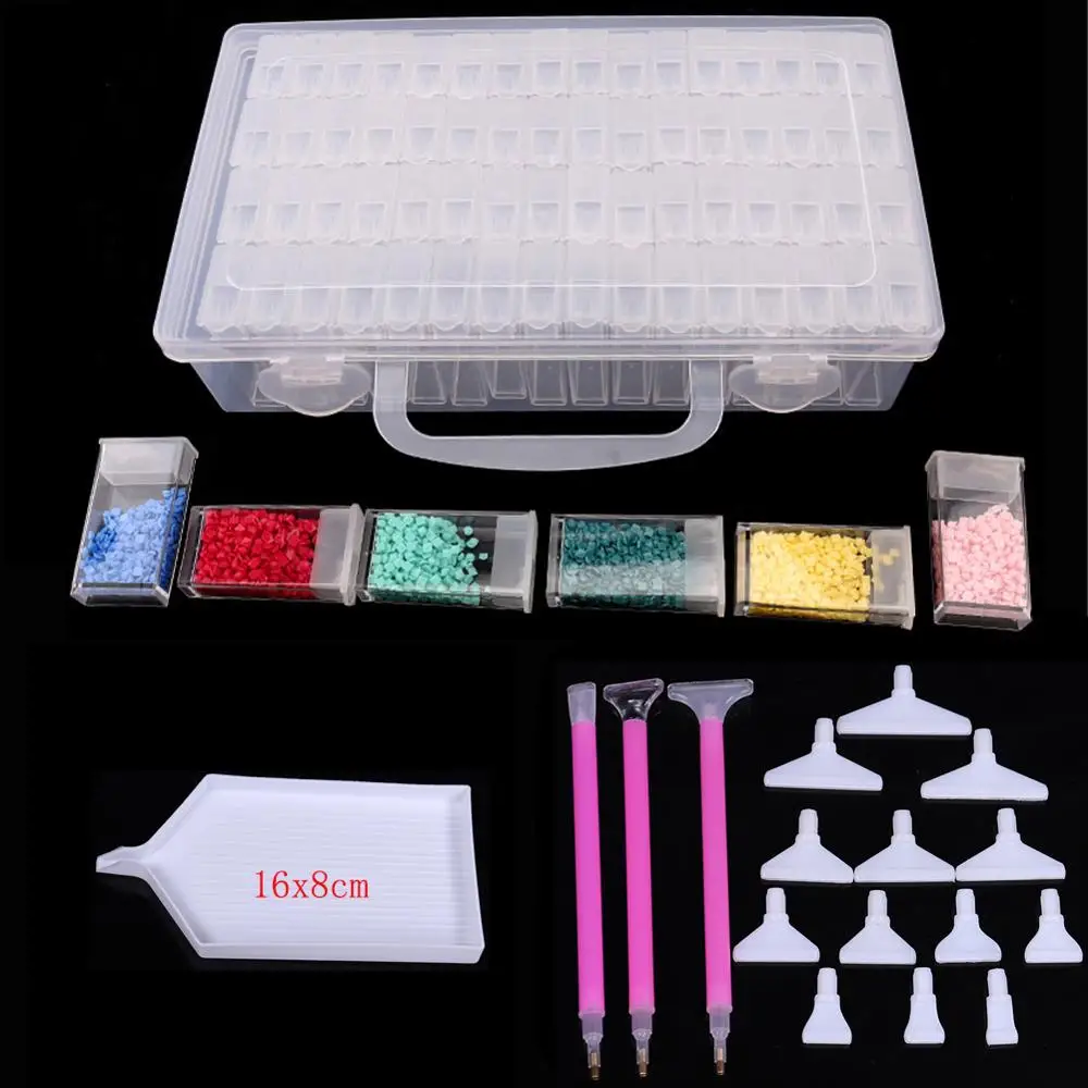 

64pcs Diamond Painting Pens Tools Accessories Beads Container Rhinestone Diamond Embroidery Stone Storage Convenience Box tray