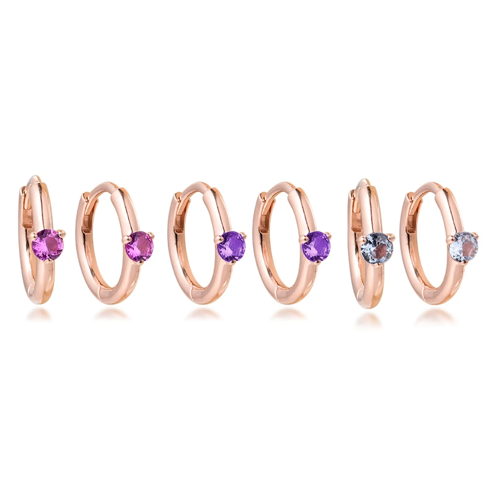 

CKK Earrings Purple Pink Solitaire Huggie Hoop Earring for Women Sterling Silver 925 Jewelry Pendientes Earings Brincos Aretes