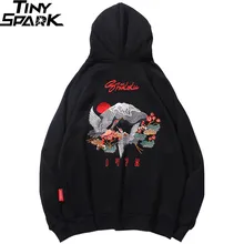 Мужская Уличная одежда худи в стиле хип-хоп Харадзюку с вышивкой журавля кандзи Толстовка осенний пуловер толстовки Японский Стиль Повседневная