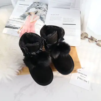 

Children's snow boots fur ball cute girl princess warm non-slip boots ins hot leather boys and girls stars 2020 winter furry