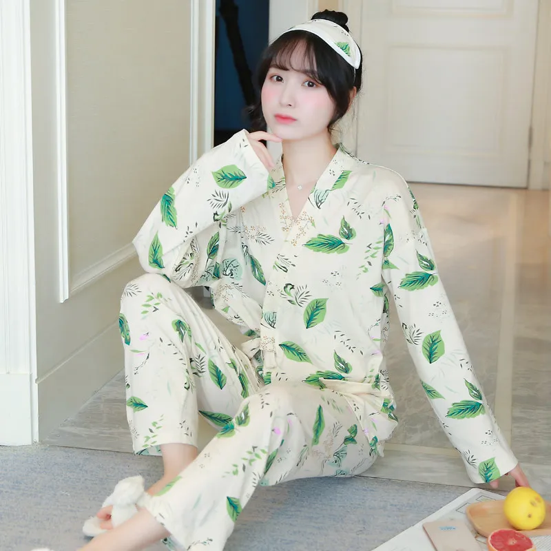 

Send Eye Patch Autumn New Style Long Sleeve Trousers Kimono Set Sweet Cardigan Pajamas Women Tracksuit Qmilch Japanese Style
