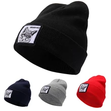 Зимняя шапка женская чистая черная теплая животных Skullies Beanies Мужская Осенняя вязаная зимняя шапка унисекс