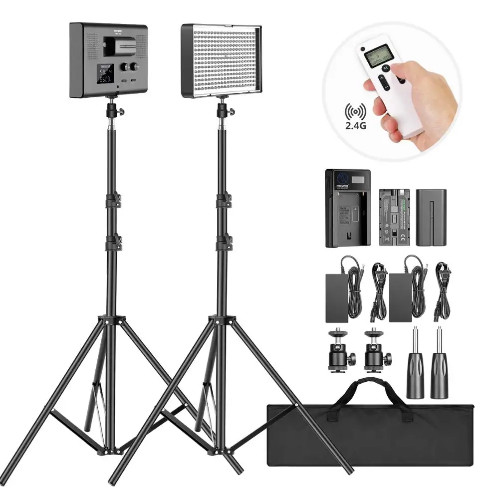 US $135.99 Neewer 2Pack 24G LED Video Lighting Kit BiColor CRI 95 280 LED Panel With 2M Light Stand LCD Display 24G Remote