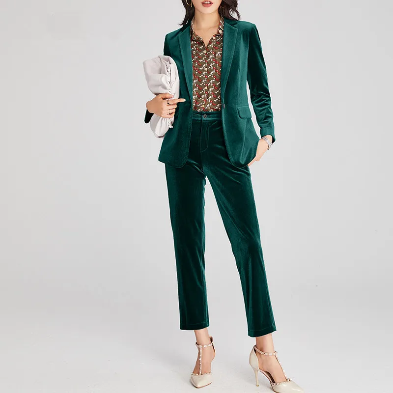 

Velvet Women's Suit Female Business Women Pantsuits Blazer Trouser Tuxedos Suits for Women Blazer Pants Women's Costumes